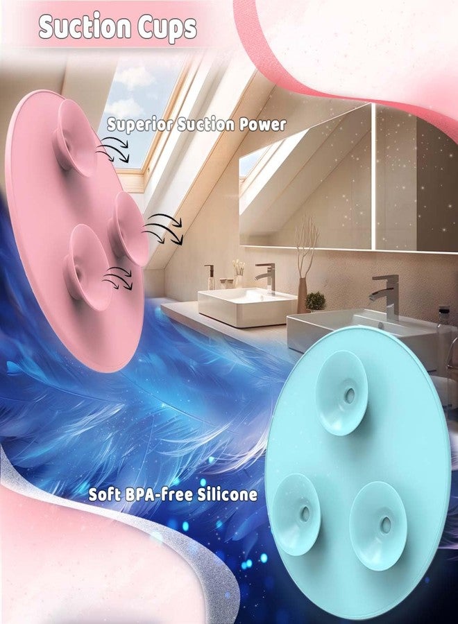 YalsFTY Silicone Makeup Brush Cleaning Mats with Suction Cups, Set of 2, Portable for Travel, Makeup Brush Cleaner Pads, For All Brush Types (Pink and Blue) - Image 3